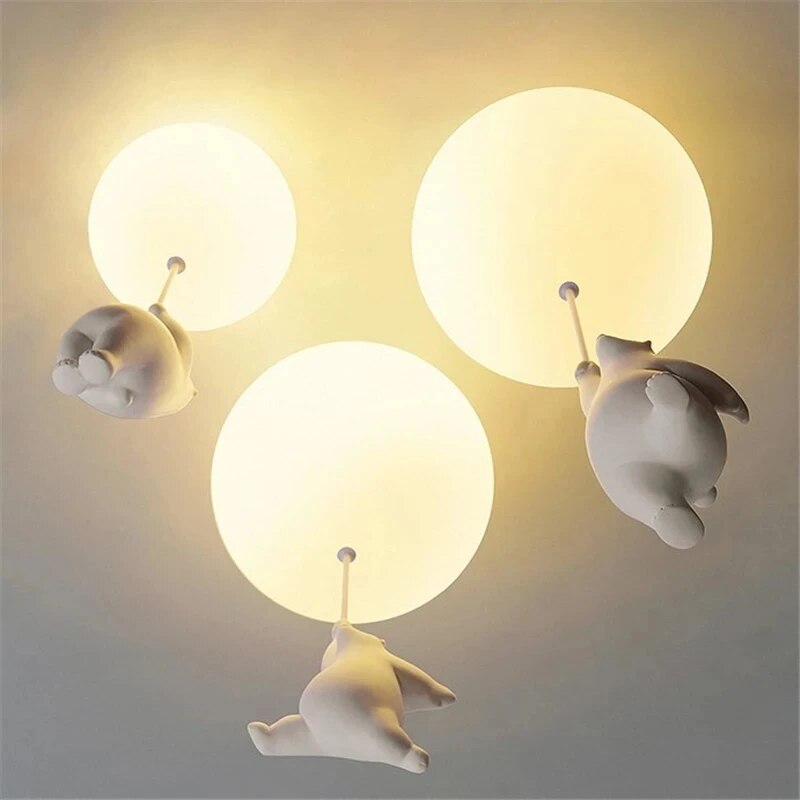 Polar Bear With Balloon Ceiling Light - Floral Fawna