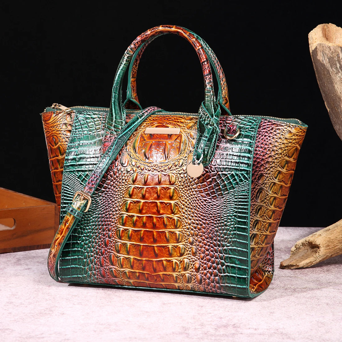 Ombre Crocodile Embossed Handbag - Floral Fawna