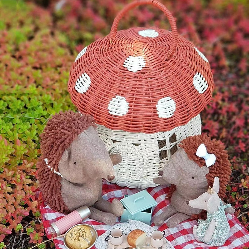 Red Rattan Mushroom Basket Bag - Floral Fawna