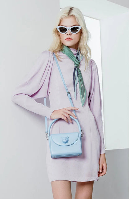 Leather Cat Face Handbag - Floral Fawna