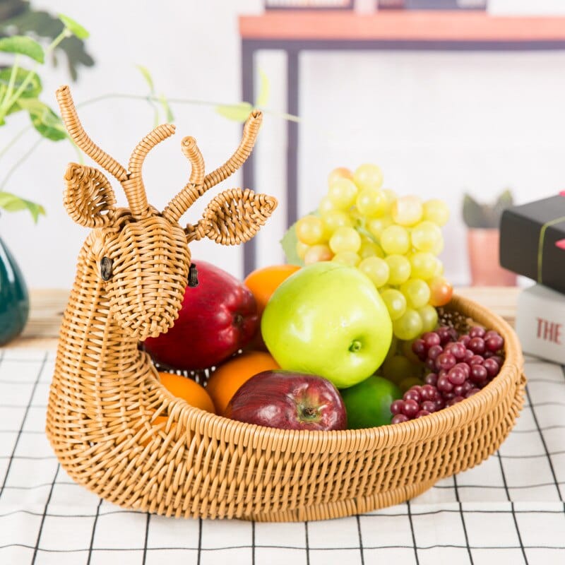 Rattan Animal Fruit Basket - Floral Fawna