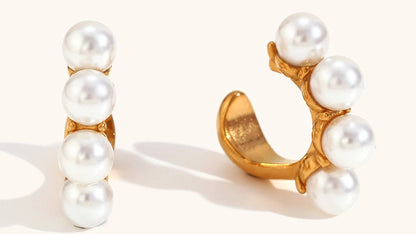 18K Gold Plated Pearl Ear Clips - Floral Fawna
