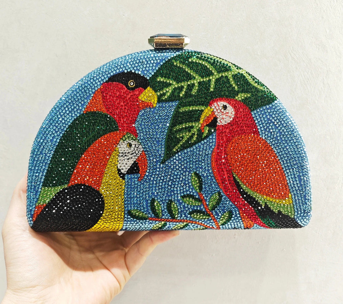 Parrot Crystal Clutch Bag - Floral Fawna