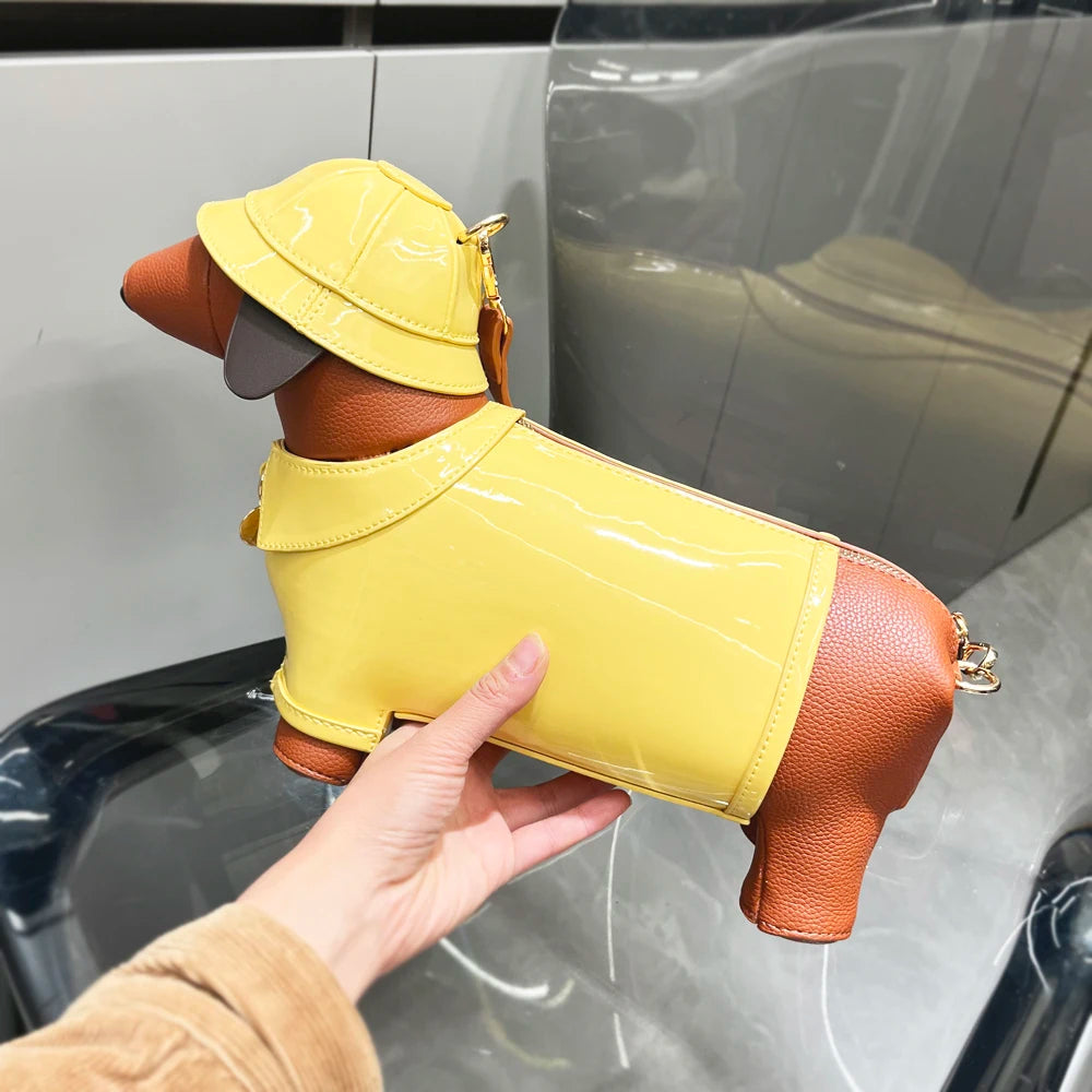 Dachshund In Rain Coat Crossbody Bag - Floral Fawna