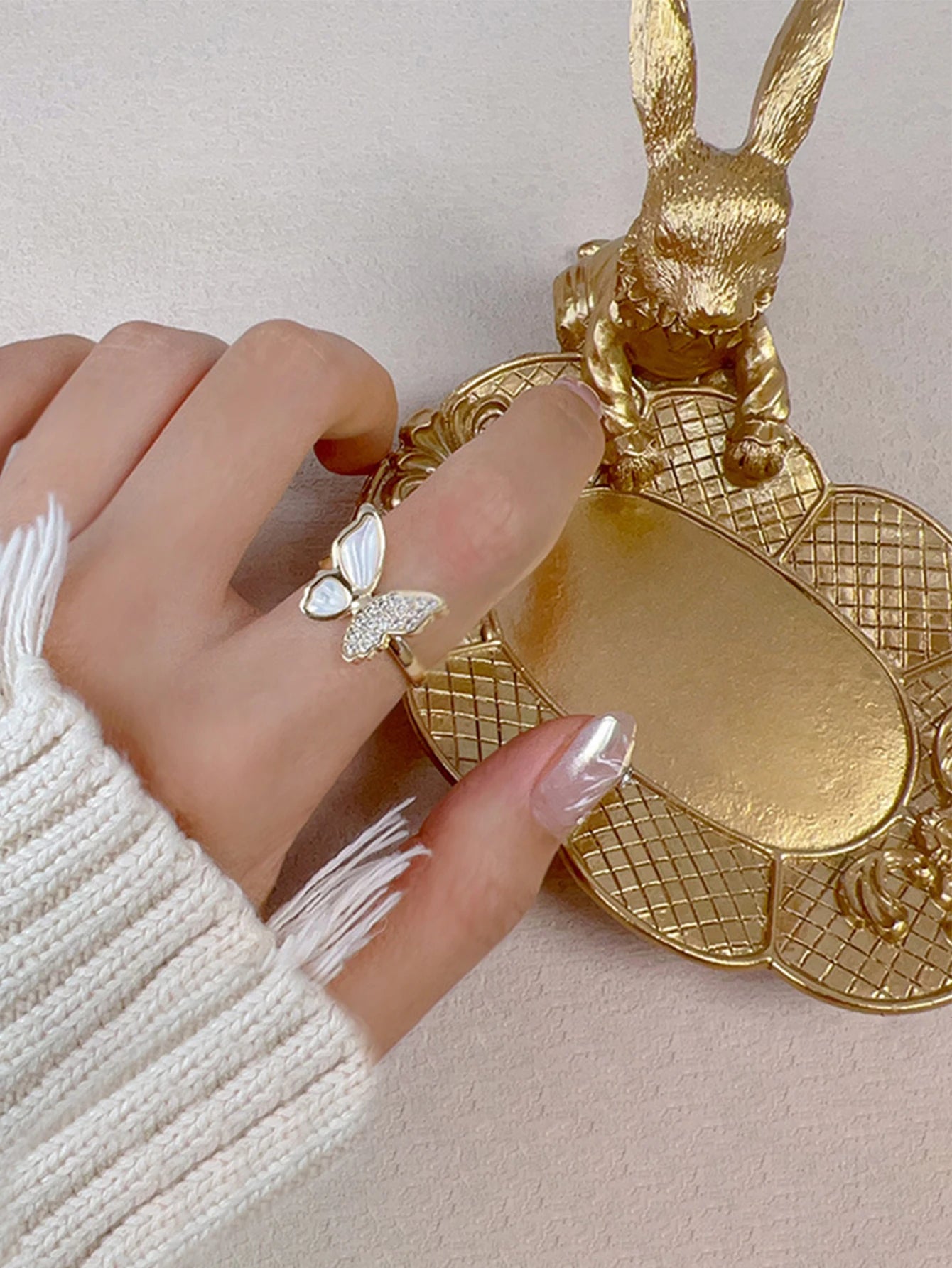 Gold Rabbit Trinket Dish - Floral Fawna