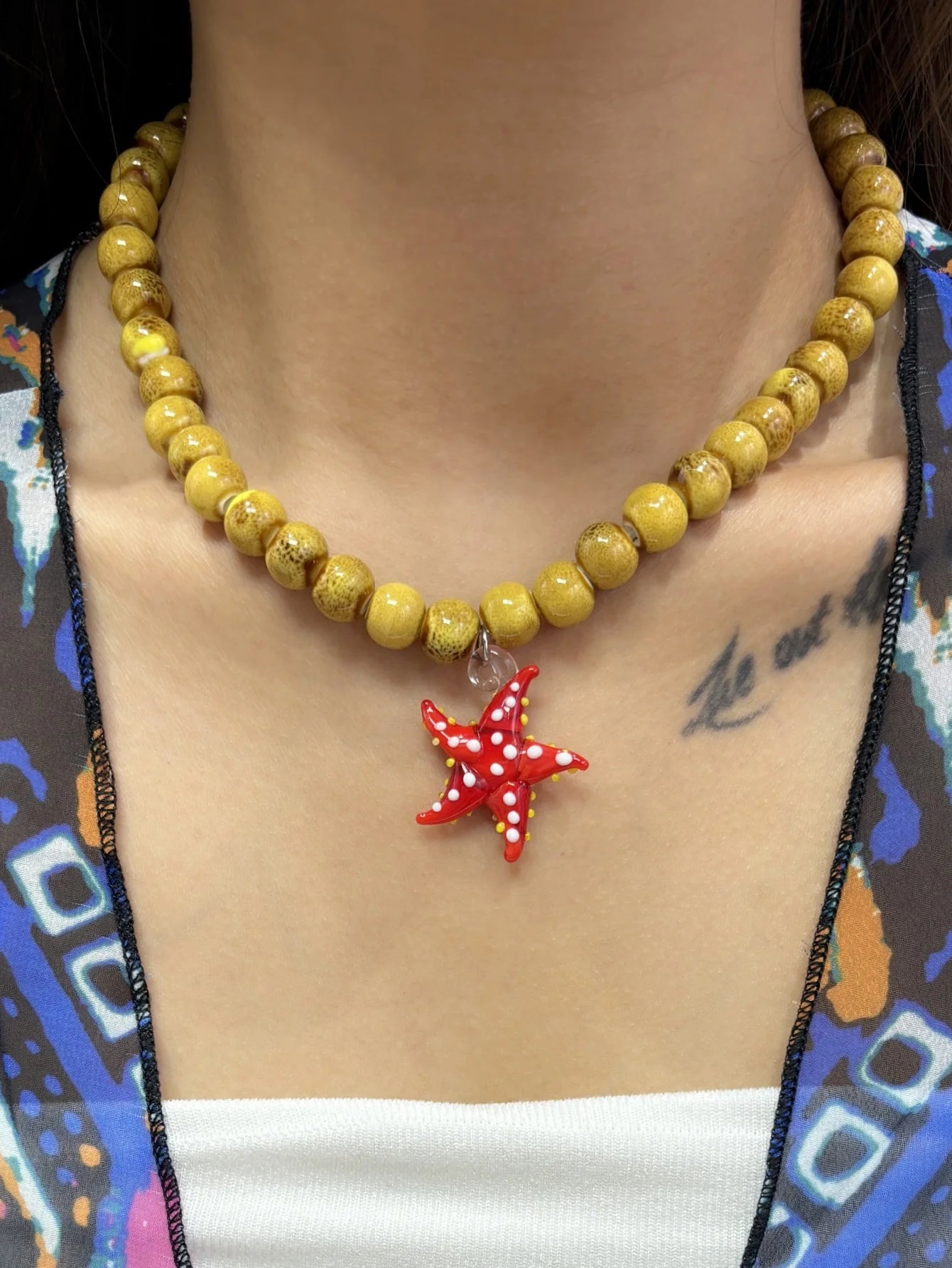 Glass Pendant Beaded Necklace - Floral Fawna