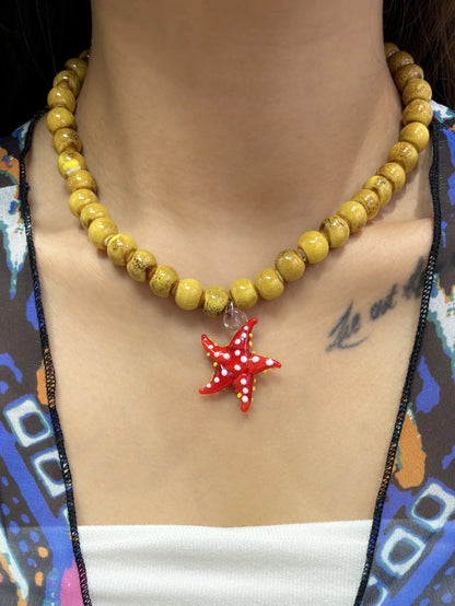 Glass Pendant Beaded Necklace - Floral Fawna