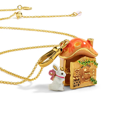 Rabbit &amp; Mushroom House Necklace - Floral Fawna