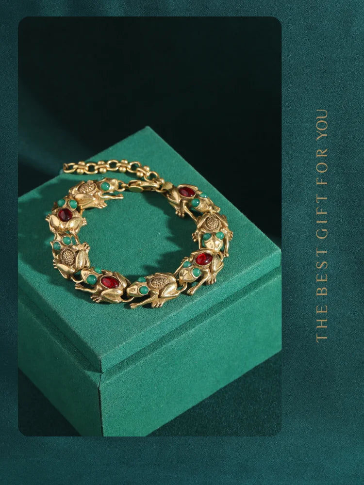 18K Gold Frog Plated Bracelet - Floral Fawna