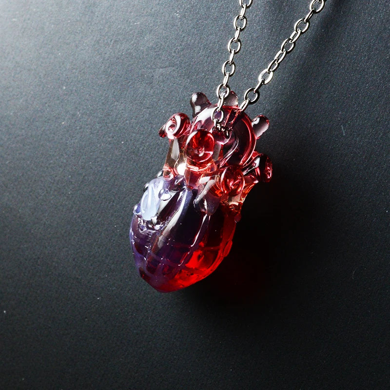 Glass Anatomical Heart Necklace - Floral Fawna