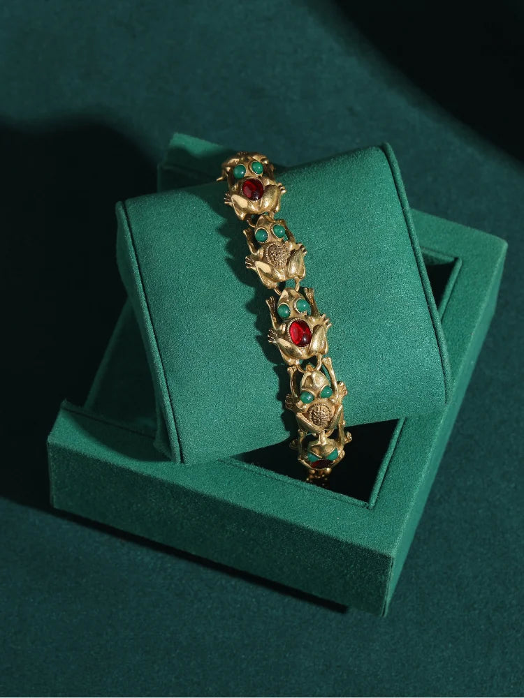 18K Gold Frog Plated Bracelet - Floral Fawna