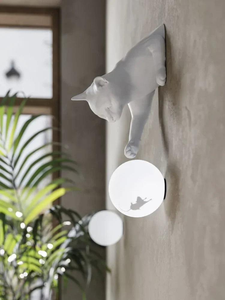 Cat &amp; Mouse Wall Lamp - Floral Fawna