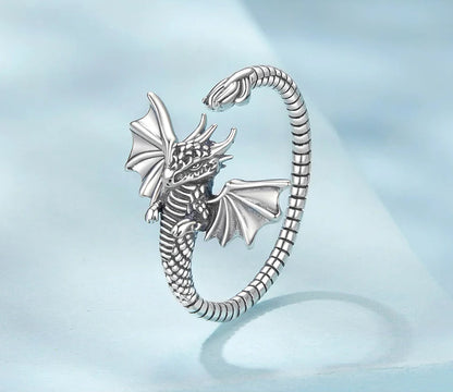Sterling Silver Flying Dragon Ring - Floral Fawna