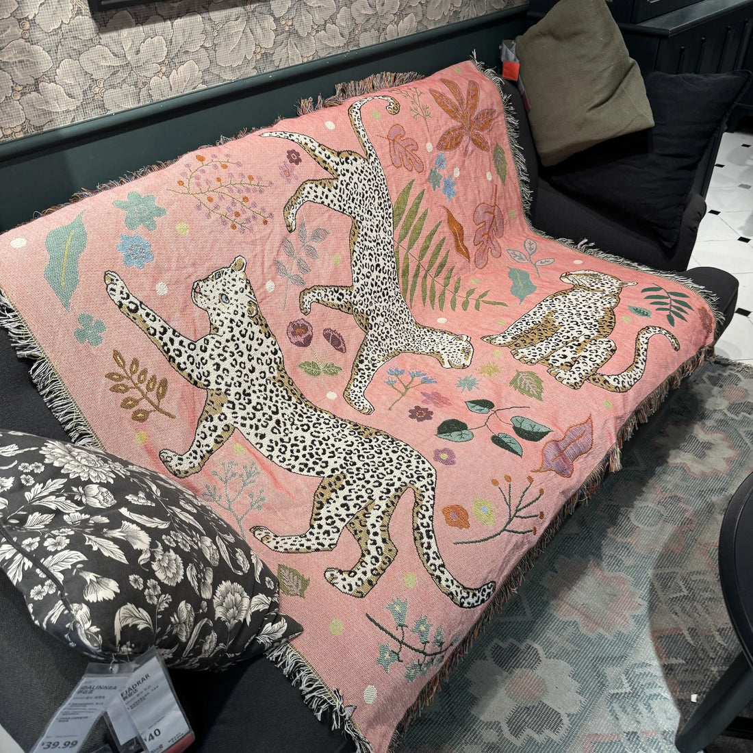 Pink Leopard Knitted Tapestry - Floral Fawna