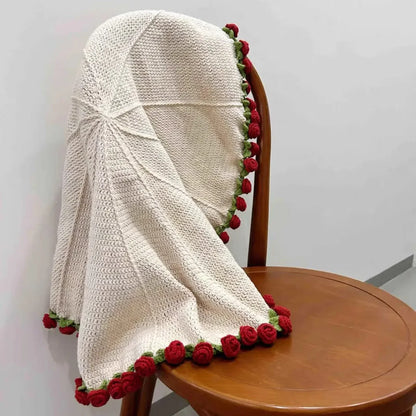 Red Rose Trim Circular Blanket - Floral Fawna