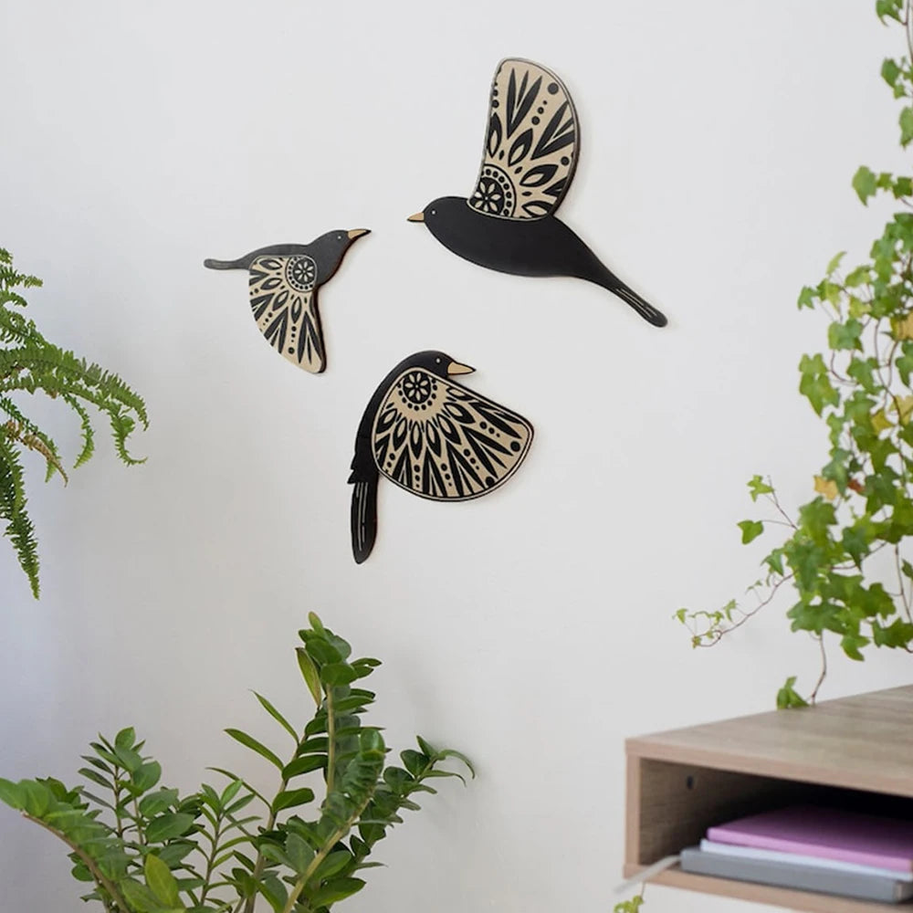 Wooden Bird Wall Art Set