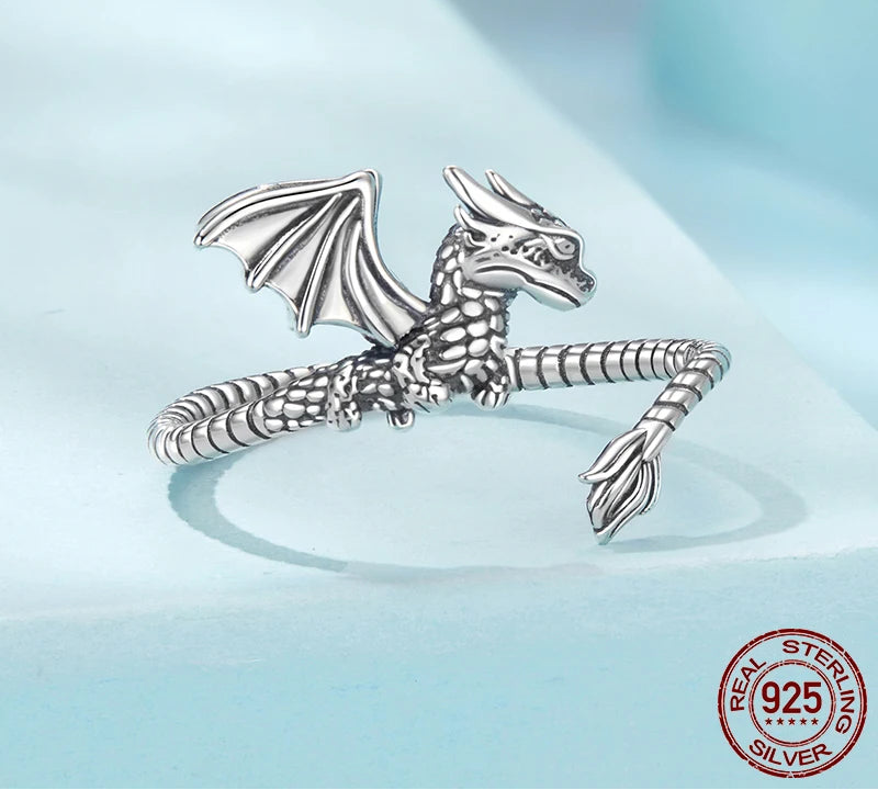 Sterling Silver Flying Dragon Ring - Floral Fawna