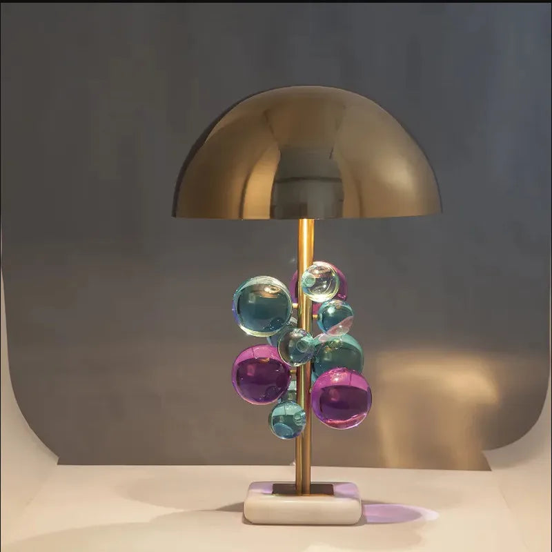 Mushroom & Glass Bubble Bedside Lamp - Floral Fawna
