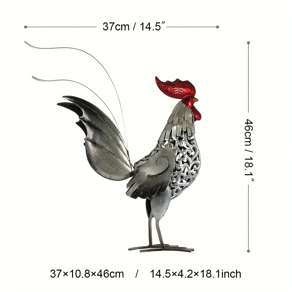 Metal Rooster Sculpture - Floral Fawna