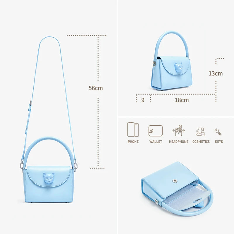 Leather Cat Face Handbag - Floral Fawna