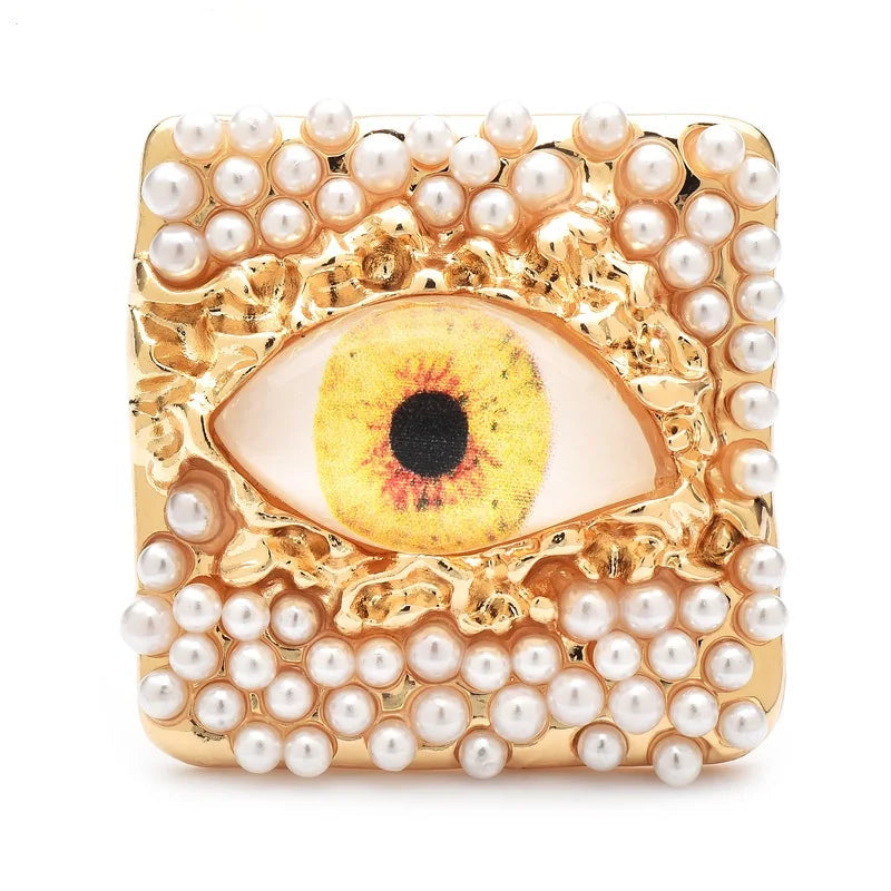 Pearl and Eye Square Brooch - Floral Fawna