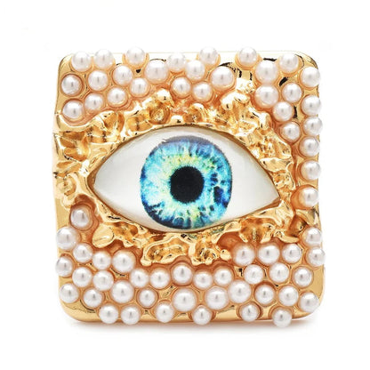 Pearl and Eye Square Brooch - Floral Fawna