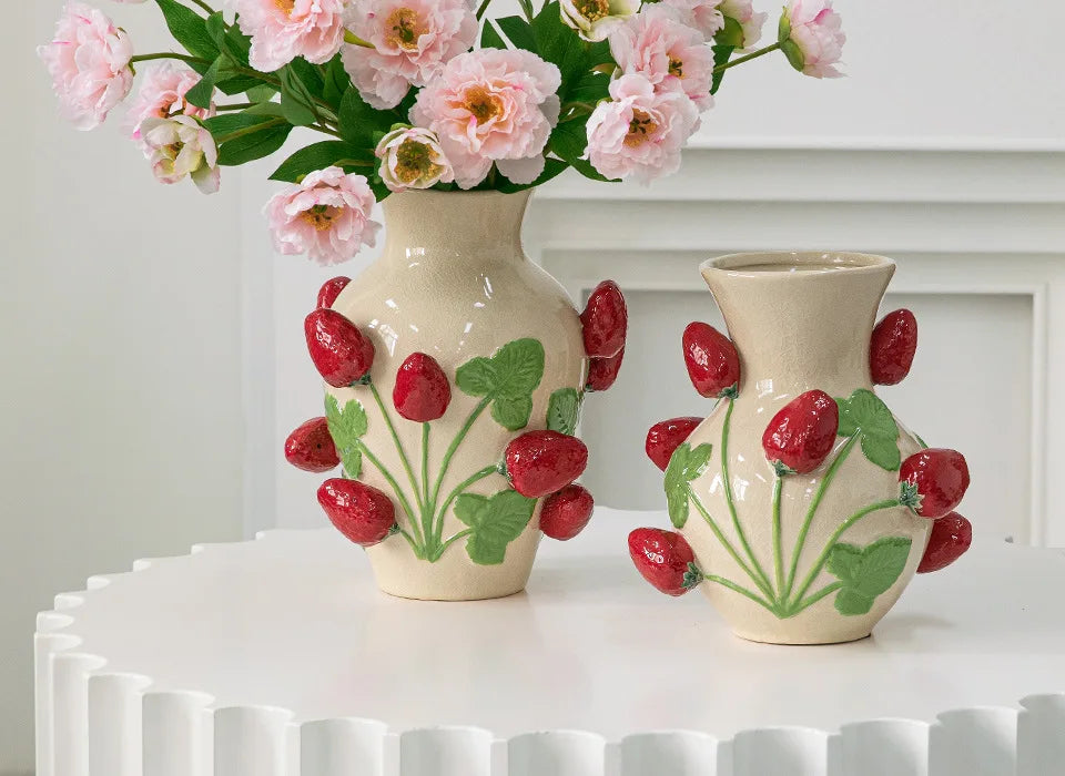 Strawberry Plant Ceramic Vase