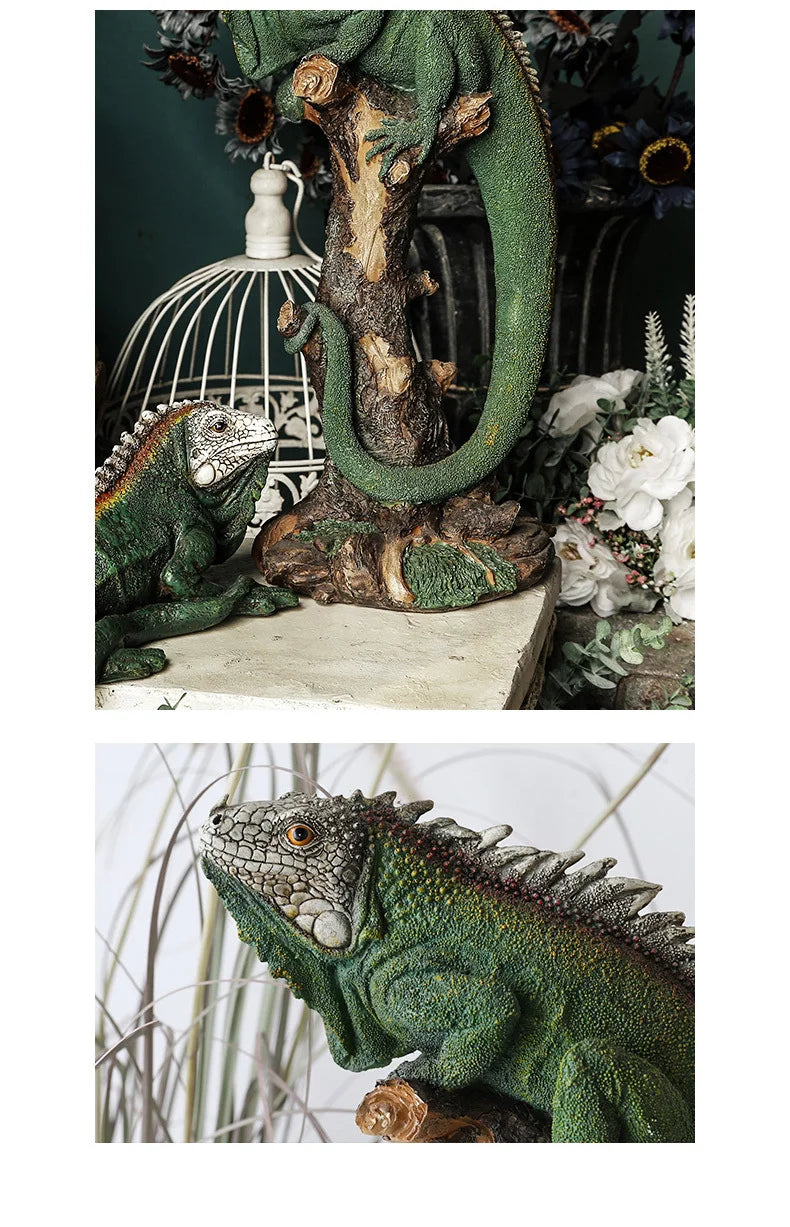 Realistic Iguana Sculpture - Floral Fawna
