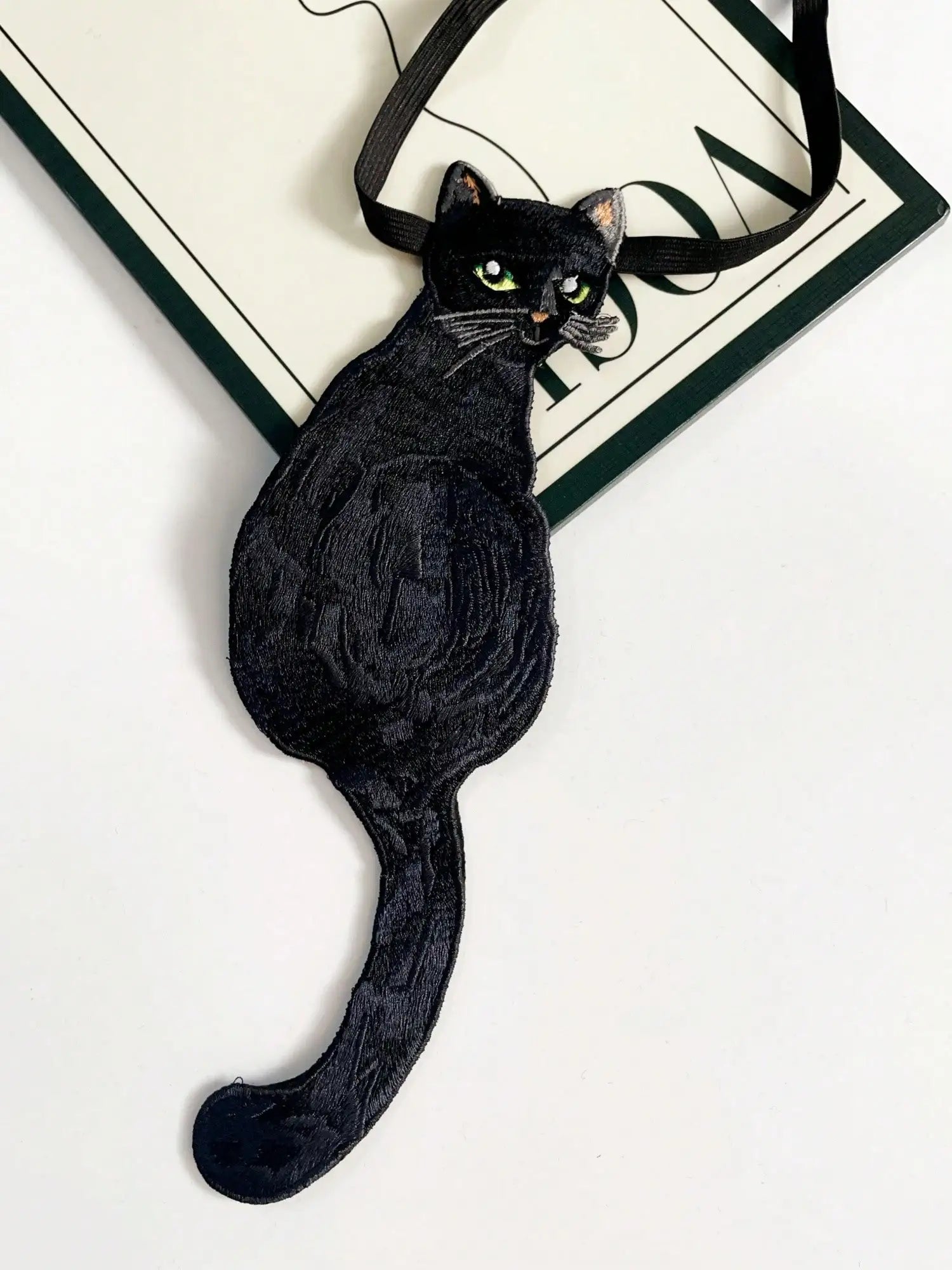 Embroidered Black Cat Tie - Floral Fawna