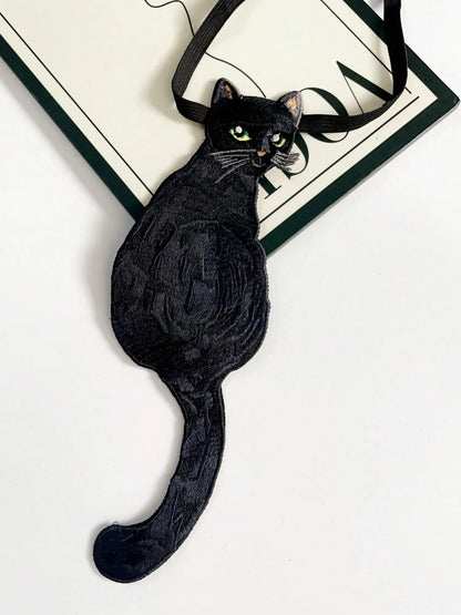 Embroidered Black Cat Tie - Floral Fawna