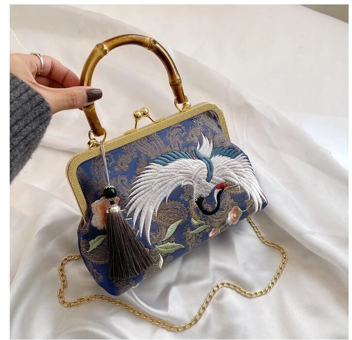 Embroidered Crane Bag - Floral Fawna