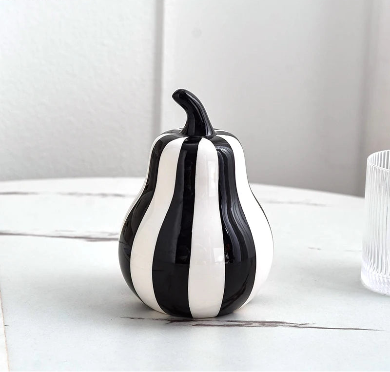 Black and White Striped Fruit Sculpture