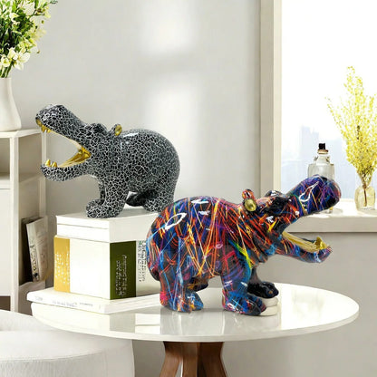Abstract Hippo Sculpture - Floral Fawna