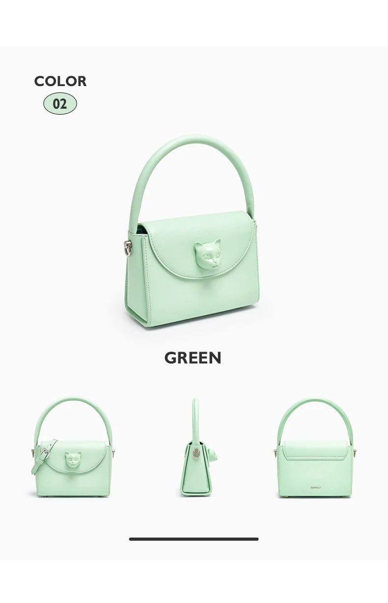 Leather Cat Face Handbag - Floral Fawna