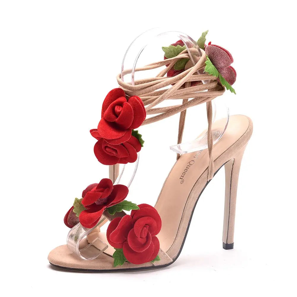 Rose Lace Up Stilettos