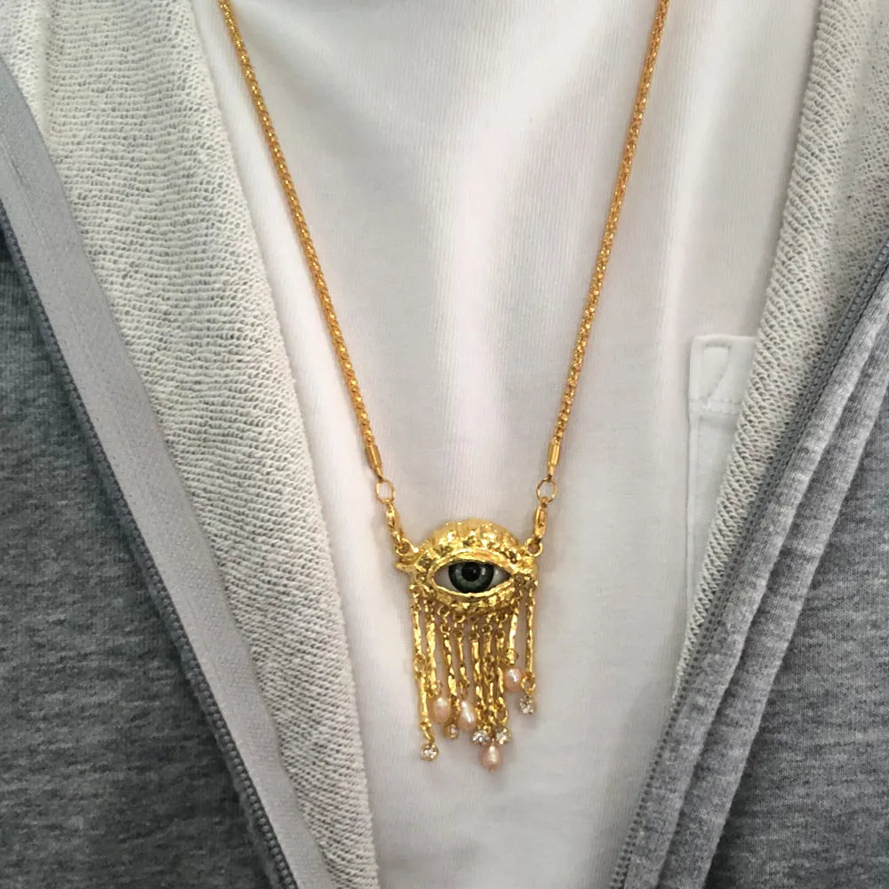 Statement Gold Eye Tassel Necklace