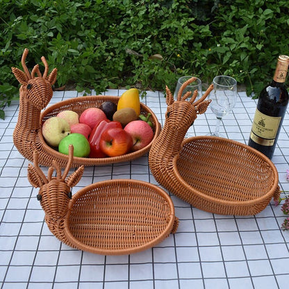 Rattan Animal Fruit Basket - Floral Fawna