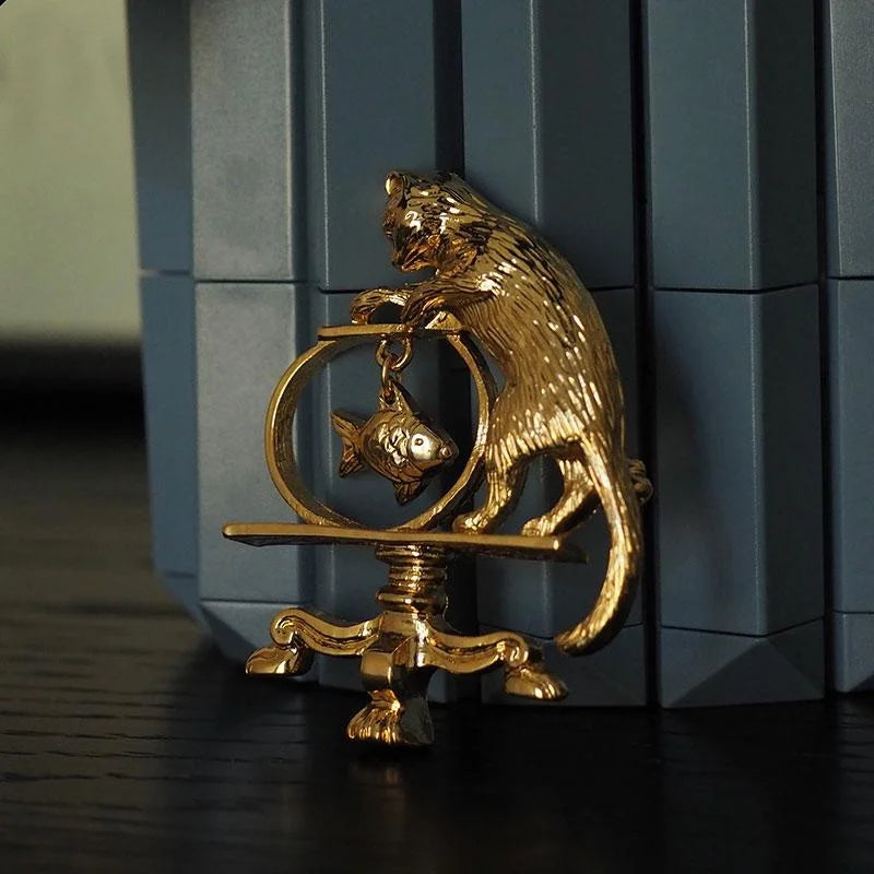 Antique Style Cat Fishing Brooch