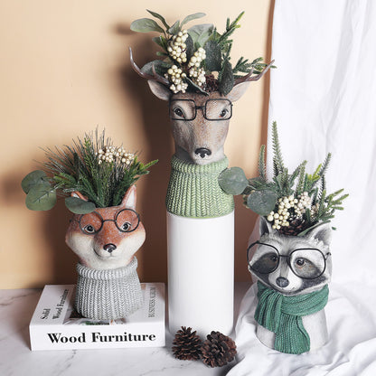 Animal Wearing Glasses Plant Pot - Floral Fawna