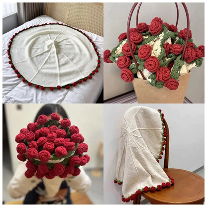 Red Rose Trim Circular Blanket - Floral Fawna