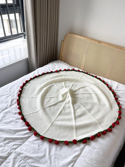 Red Rose Trim Circular Blanket - Floral Fawna