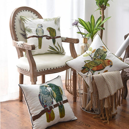 Parrot Embroidered Cushion Cover