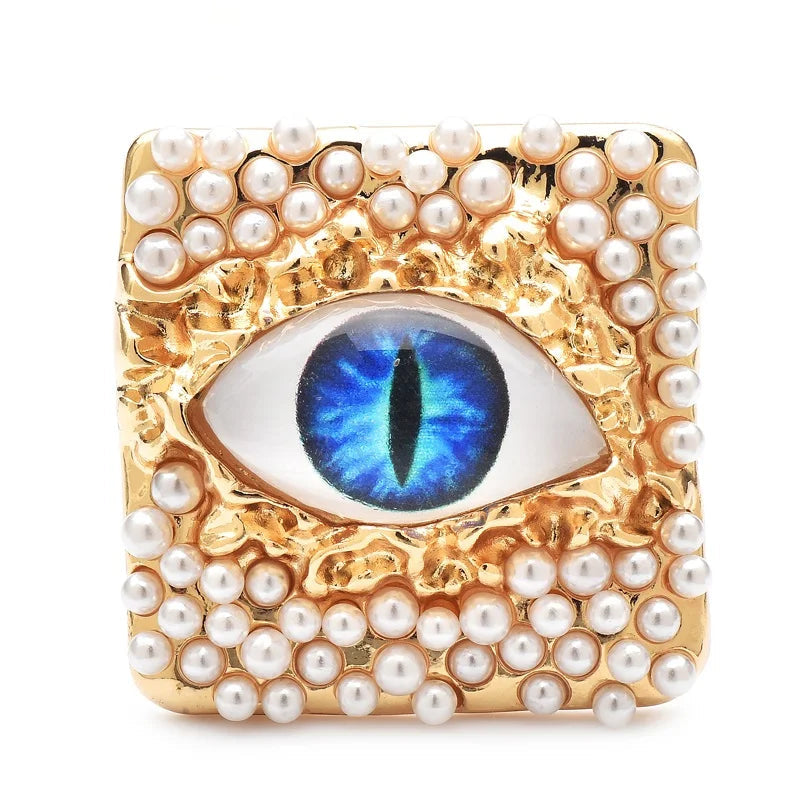 Pearl and Eye Square Brooch - Floral Fawna