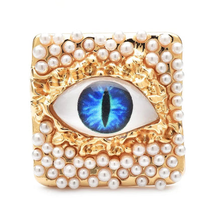 Pearl and Eye Square Brooch - Floral Fawna