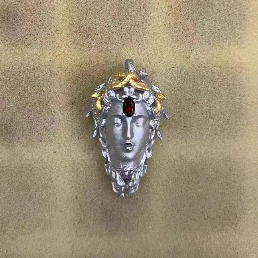 Sterling Silver Rubellite Medusa Pendant