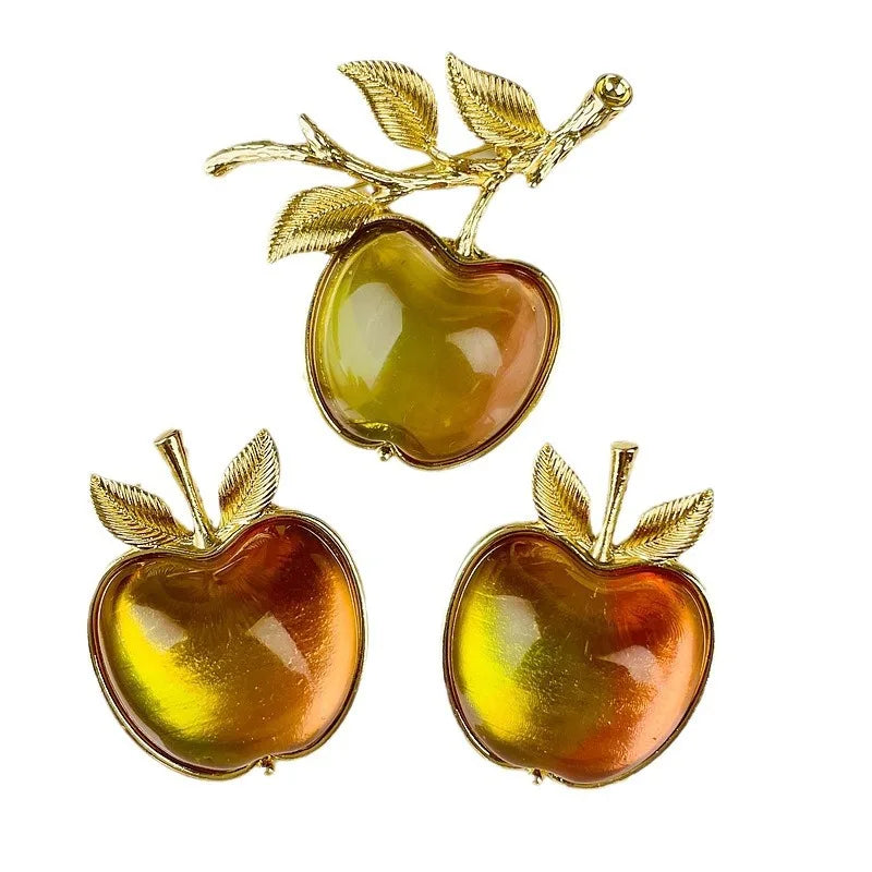 Medieval Style Apple Brooch and Earrings Set - Floral Fawna