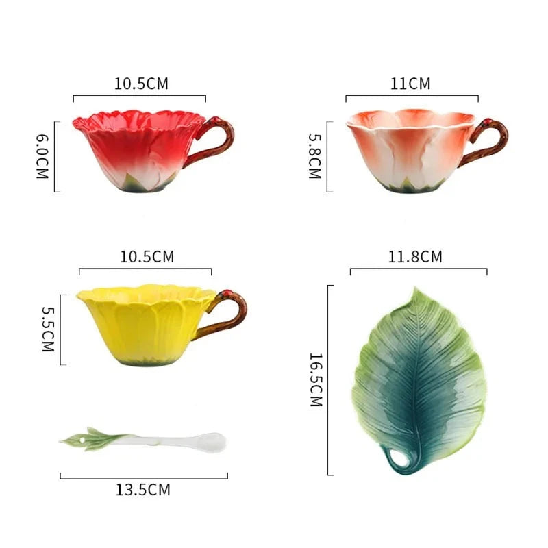 Flower Mug, Leaf Coaster, and Spoon Set - Floral Fawna