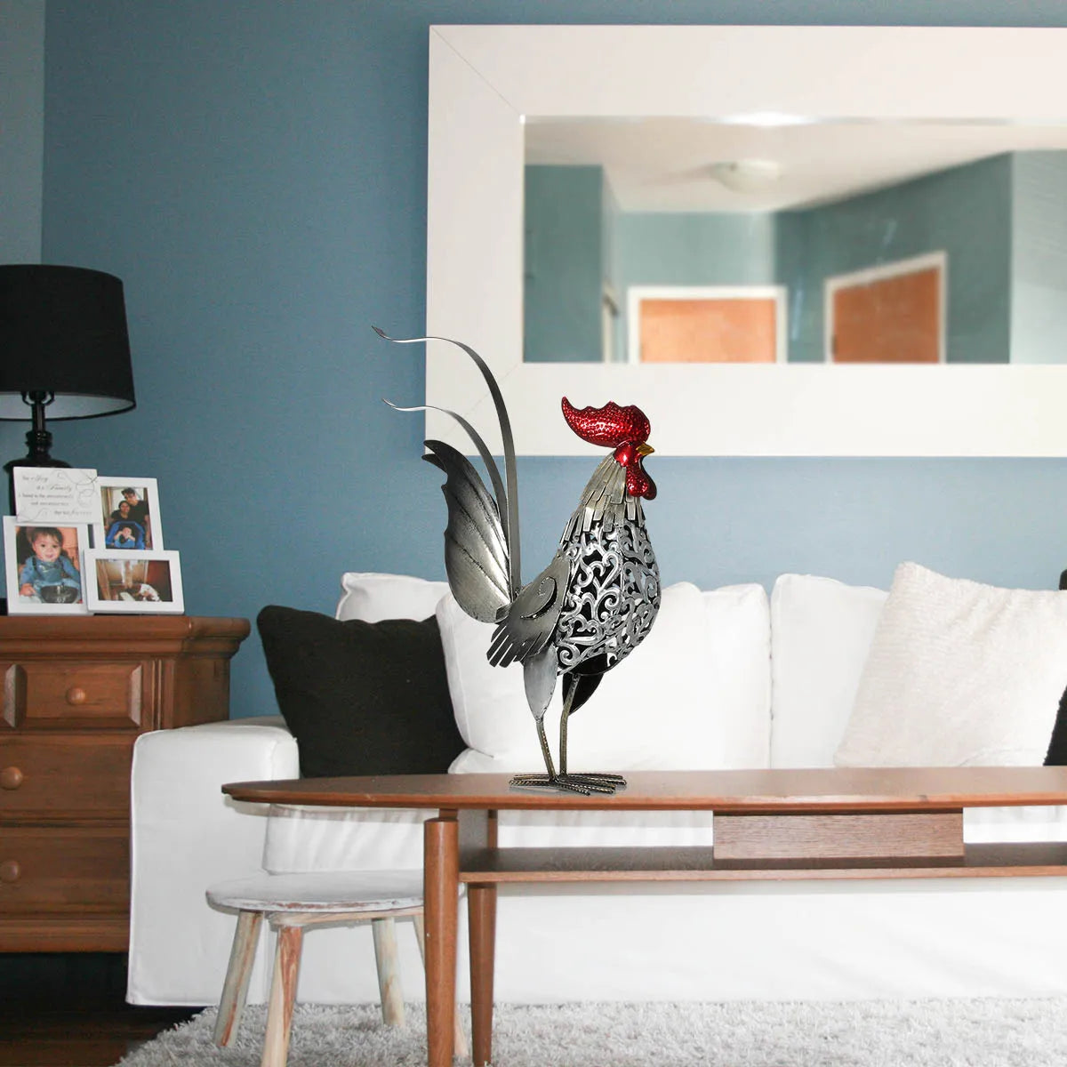 Metal Rooster Sculpture - Floral Fawna