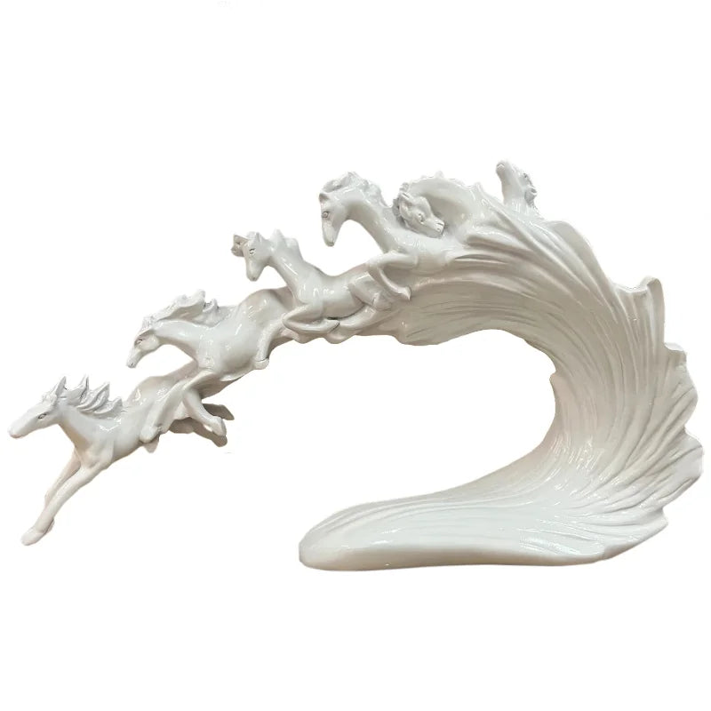 Nordic Galloping Horse Wave Sculpture - Floral Fawna