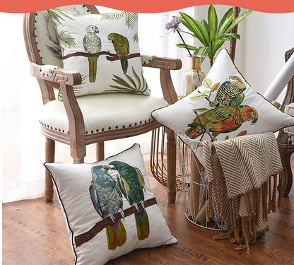 Parrot Embroidered Cushion Cover